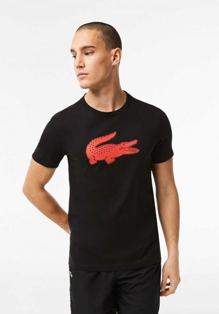 Camiseta Lacoste negra logo rojo