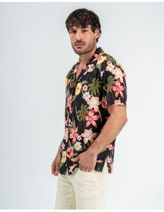 Camisa estampada negra floral 2