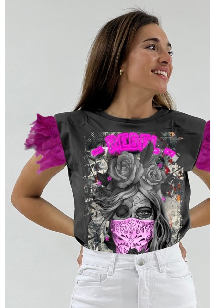 Camiseta mujer Rose negro desgastado