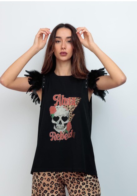 Camiseta Chill&Buy Plumas+Tachas Alma Rebelde