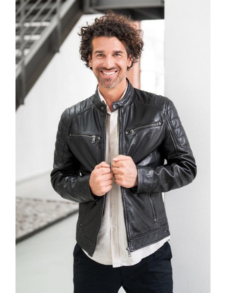 Chaqueta Mauritius negra bike piel hombre