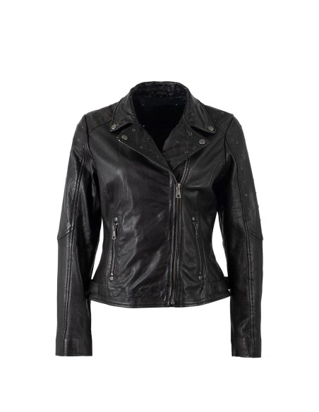 Chaqueta Mauritius piel negra arandelas