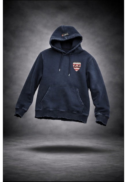 Sudadera Lasal Equip azul, detalle de capucha y logotipo