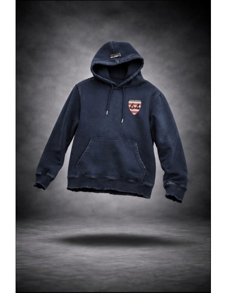 Sudadera Lasal Equip azul, detalle de capucha y logotipo