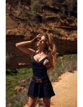 Vestido midi Scouten Camaleónica by Capriche, estampado floral marrón con cruce delantero y cremallera en manga