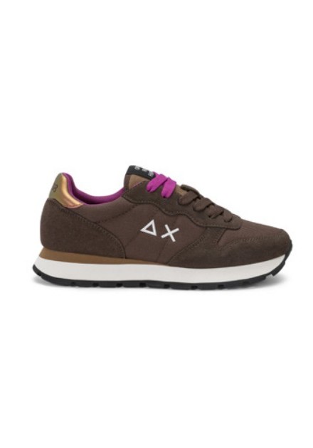 Sneakers Sun 68 Ally Solid marrón con cordones fucsia, vista lateral Sneakers Sun 68 Ally Solid marrón con cordones fucsia, vista lateral