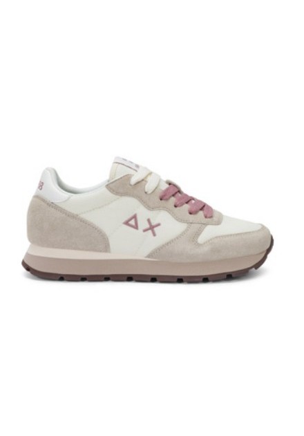 Sneakers Sun 68 Ally Solid blanco crema con cordones rosa, vista lateral Sneakers Sun 68 Ally Solid blanco crema con cordones rosa, vista lateral