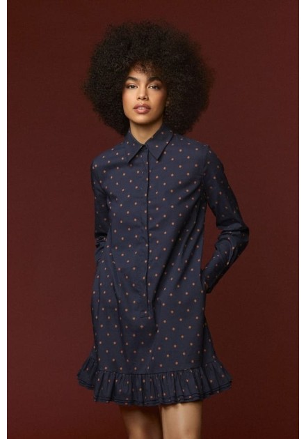 Vestido Minueto Star estampado estrellas azul marino - vista frontal modelo