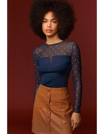 Top Minueto Blaze malla estampado estrellas azul marino - vista frontal modelo