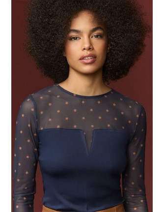 Top Minueto Blaze malla estampado estrellas azul marino - vista frontal modelo 2