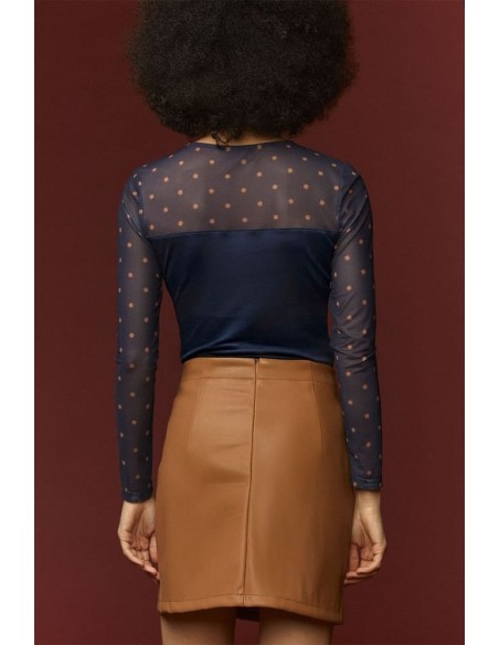 Top Minueto Blaze malla estampado estrellas azul marino - vista espalda
