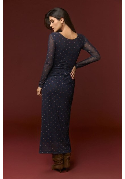 Vestido Minueto Blaze malla estampado estrellas azul marino largo - vista espalda