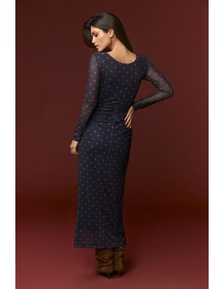 Vestido Minueto Blaze malla estampado estrellas azul marino largo - vista espalda