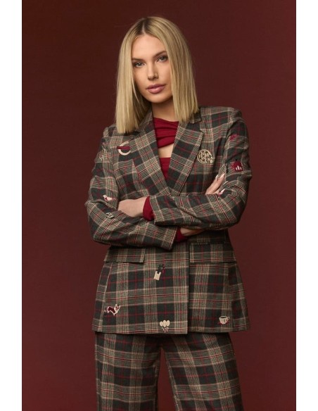 Chaqueta Minueto Westminster cuadros con parches bordados - vista frontal modelo
