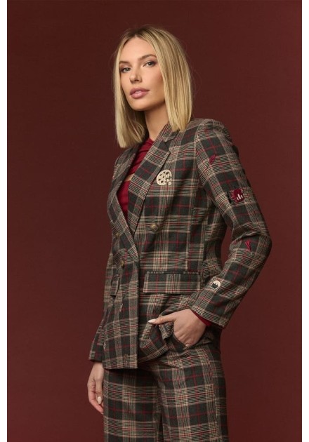 Chaqueta Minueto Westminster cuadros con parches bordados - vista lateral Chaqueta Minueto Westminster cuadros con parches bordados - vista lateral