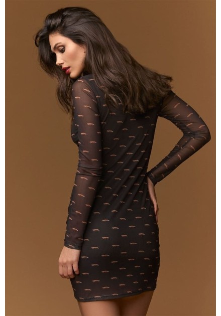 Vestido Minueto Mayfair malla negra estampado zorros - vista espalda