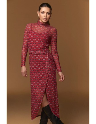 Vestido Minueto Dragonfly rojo estampado libélulas - vista frontal modelo