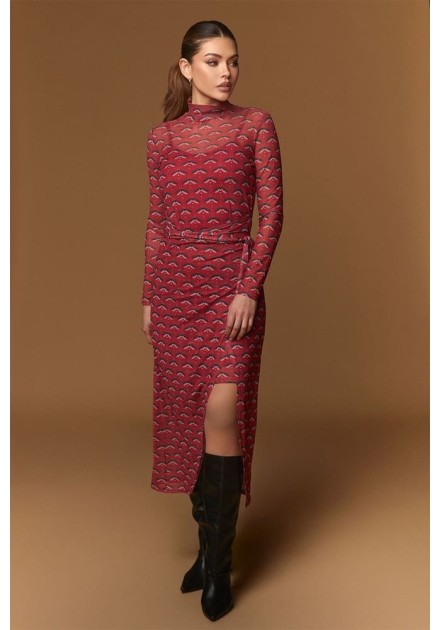 Vestido Minueto Dragonfly rojo estampado libélulas - vista lateral
