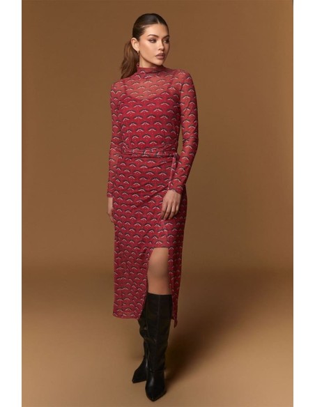 Vestido Minueto Dragonfly rojo estampado libélulas - vista lateral