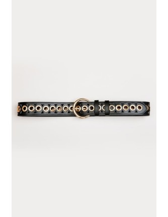 Cinturón Minueto Boho negro con ojales dorados