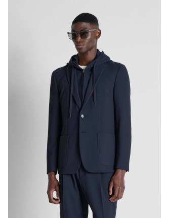 Americana Antony Morato azul marino con capucha interior, vista frontal en modelo