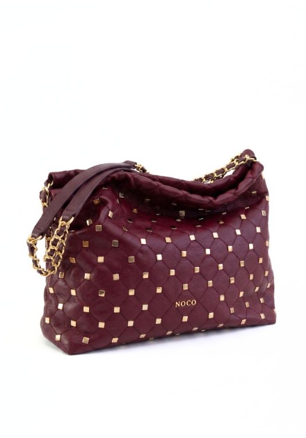 Bolso Noco saco soft tachuelas granate cadena dorada