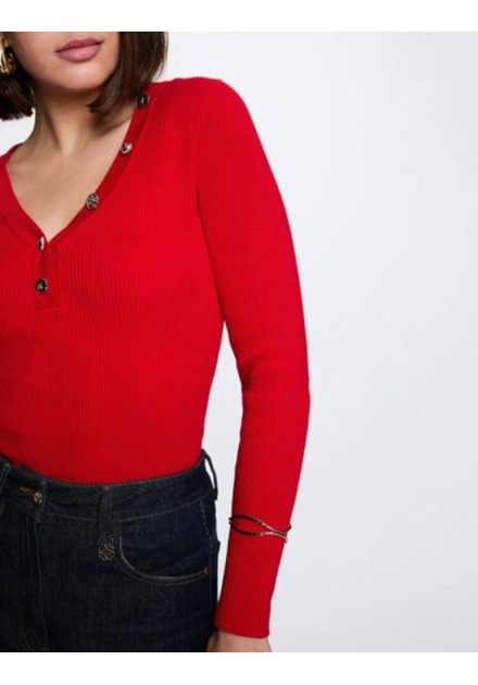 Jersey Morgan Mbiz rojo cuello V fantasia botones Jersey Morgan Mbiz rojo cuello V fantasia botones