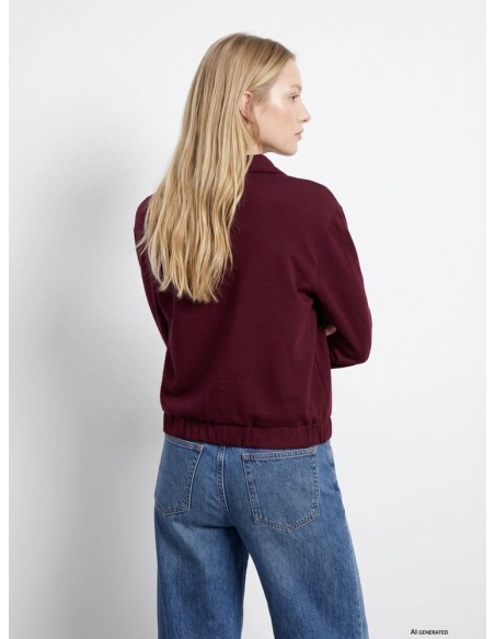 Sudadera Tiffosi Valentina granate cuello V solapa