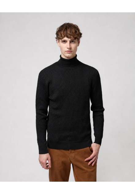 Jersey de cuello vuelto Gianni Lupo negro con punto texturizado