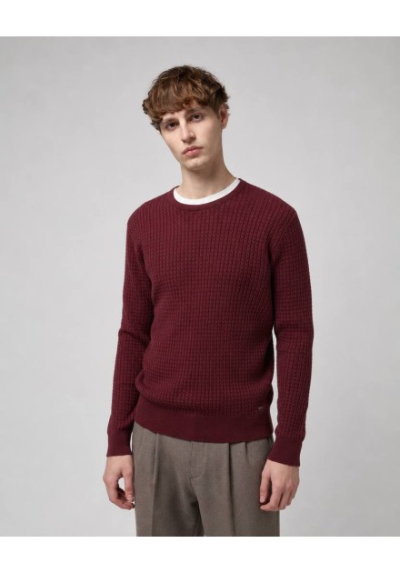 Jersey Gianni Lupo granate de cuello redondo con punto gofre Jersey Gianni Lupo granate de cuello redondo con punto gofre