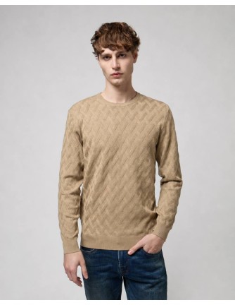 Jersey Gianni Lupo camel de cuello redondo con punto trenzado