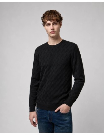 Jersey Gianni Lupo negro de cuello redondo con punto trenzado