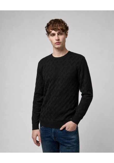 Jersey Gianni Lupo negro de cuello redondo con punto trenzado