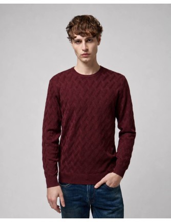 Jersey Gianni Lupo granate de cuello redondo con punto trenzado