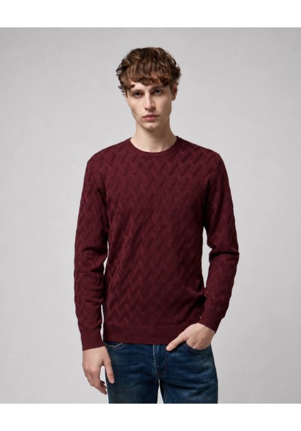 Jersey Gianni Lupo granate de cuello redondo con punto trenzado