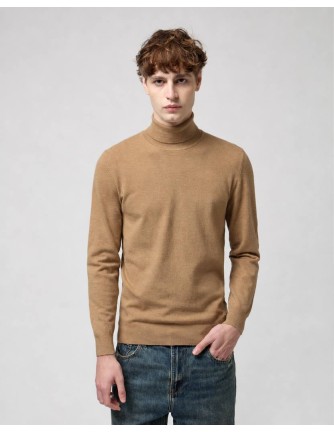 Jersey de cuello vuelto Gianni Lupo camel de punto liso para hombre