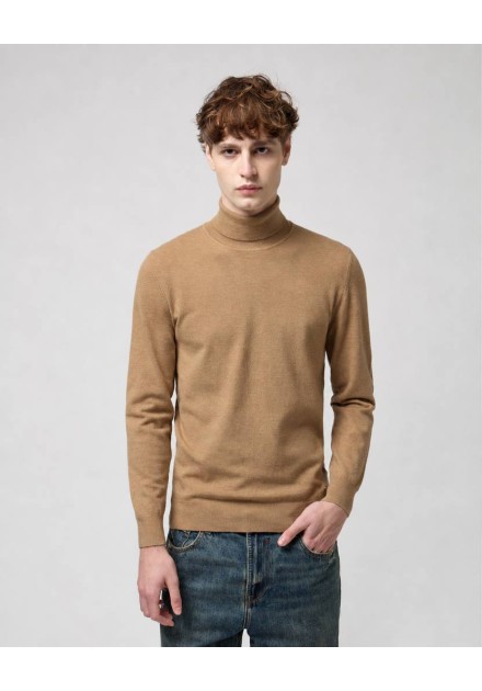 Jersey de cuello vuelto Gianni Lupo camel de punto liso para hombre Jersey de cuello vuelto Gianni Lupo camel de punto liso para hombre