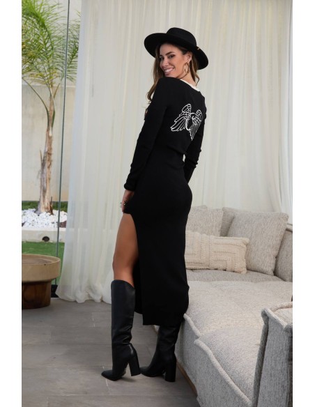 Vestido largo Valeen Camaleónica by Capriche negro con abertura - imagen 3