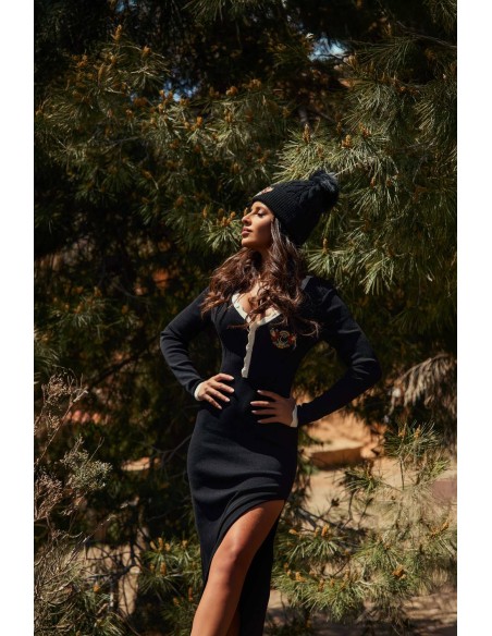 Vestido largo Valeen Camaleónica by Capriche negro con abertura - imagen 4