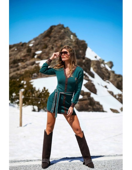 Vestido punto Vestal Camaleónica by Capriche verde con cinturón - imagen 6