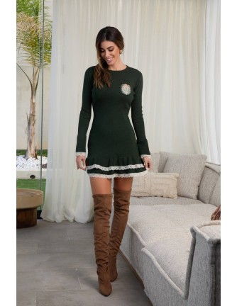 Vestido Oaklyn Camaleónica by Capriche verde con volantes de encaje - vista frontal