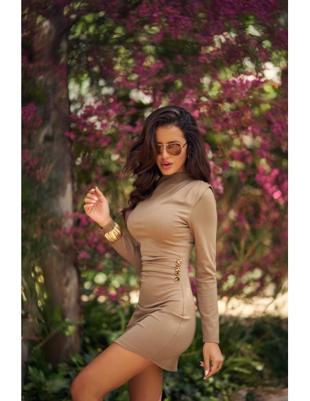 Vestido ajustado Lynford Camaleónica by Capriche camel cuello alto - imagen 5
