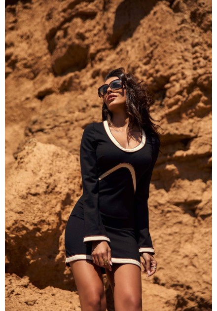 Vestido Wexler Camaleónica by Capriche negro con ribete crudo - imagen 4
