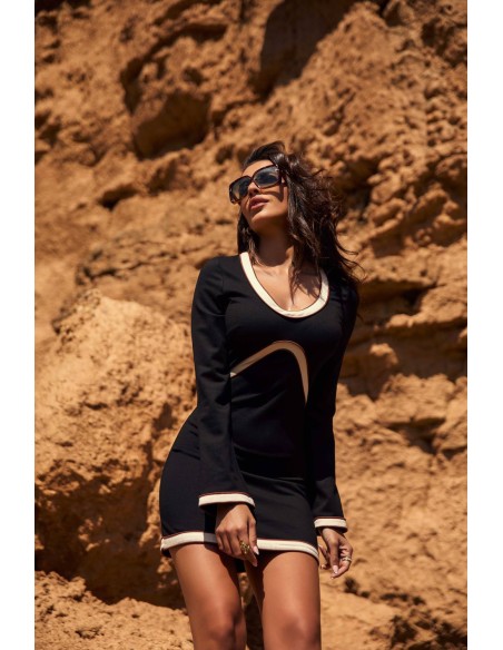 Vestido Wexler Camaleónica by Capriche negro con ribete crudo - imagen 4