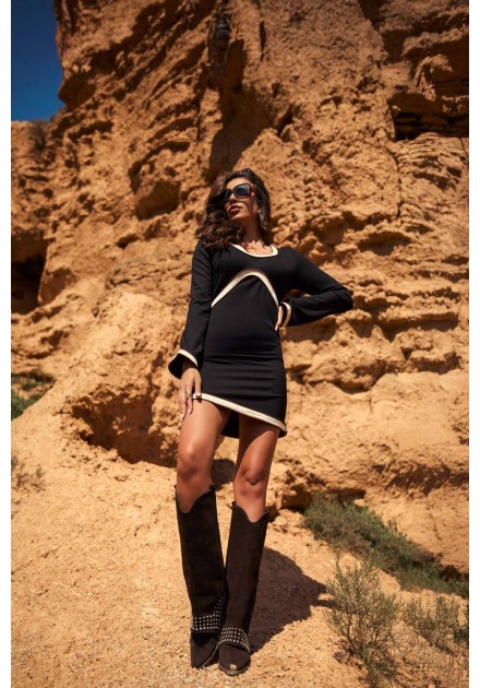 Vestido Wexler Camaleónica by Capriche negro con ribete crudo - imagen 6