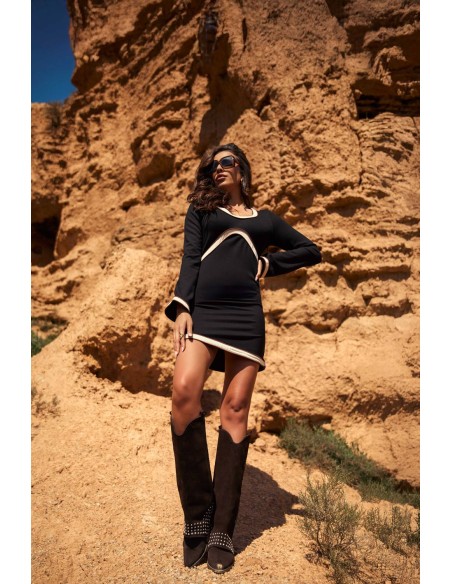 Vestido Wexler Camaleónica by Capriche negro con ribete crudo - imagen 6