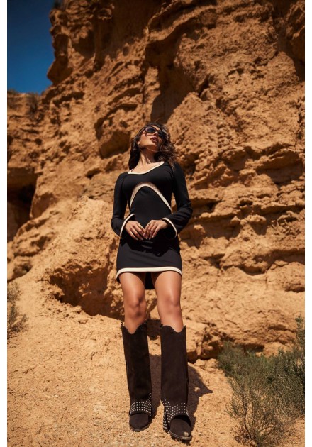 Vestido Wexler Camaleónica by Capriche negro con ribete crudo - imagen 7