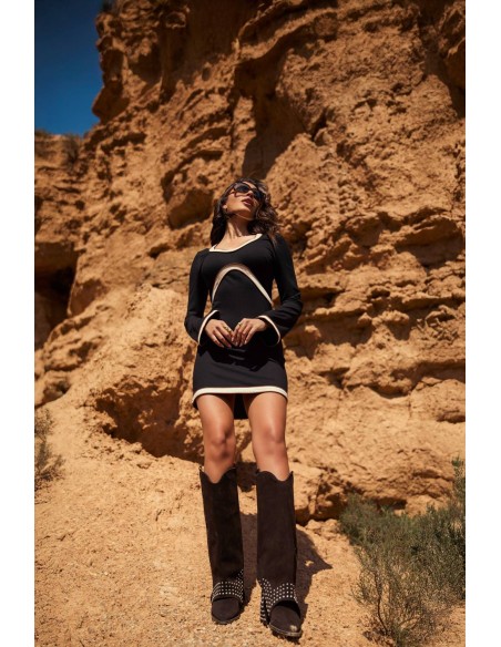 Vestido Wexler Camaleónica by Capriche negro con ribete crudo - imagen 7