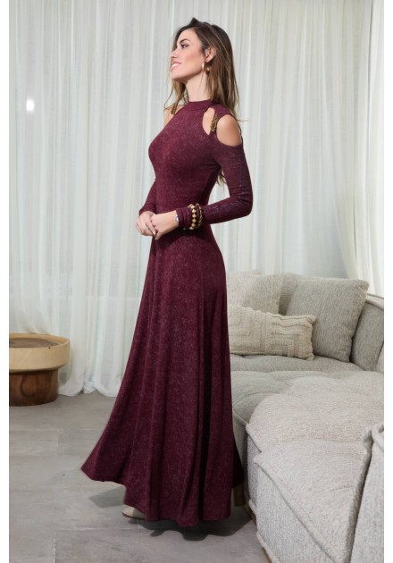 Vestido largo Norrik Camaleónica by Capriche burdeos hombros descubiertos - imagen 2