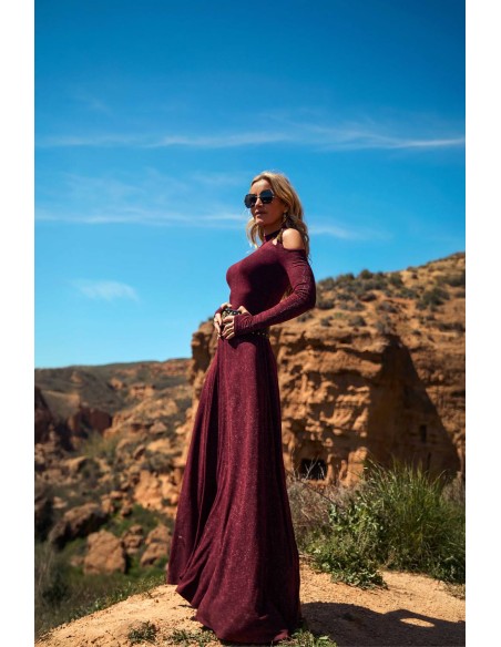 Vestido largo Norrik Camaleónica by Capriche burdeos hombros descubiertos - imagen 5